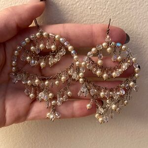 Gorgeous Pearl & Crystal Statement Dangle Earrings from Neiman Marcus
